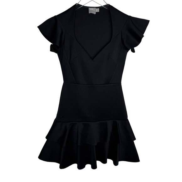 ASOS Black Ruffle Hem V-Neck Little Black Dress Size US‎ 2 Coquette - Picture 1 of 8
